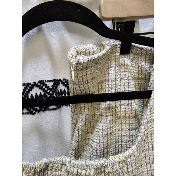 NWT WAYF light green glittery tweed corset style crop top miniskirt set large - Picture 10 of 12